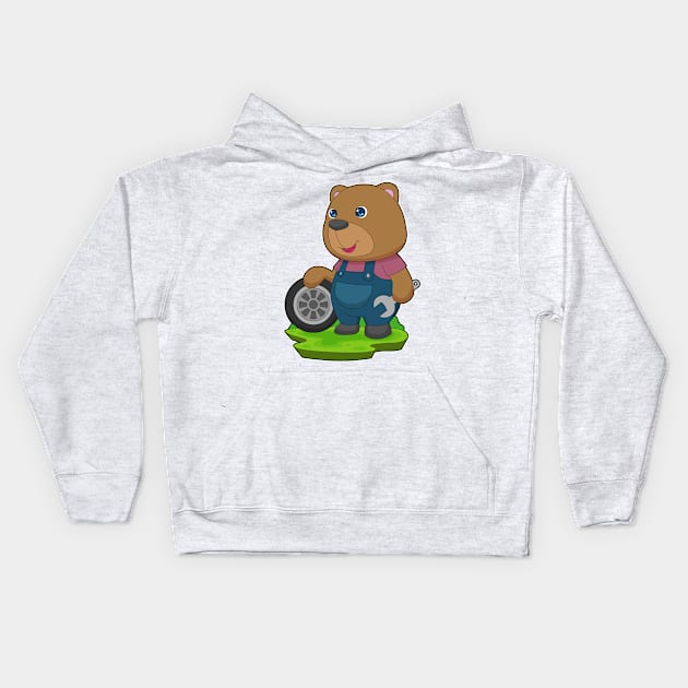 Bear Mechanic Car tire Kids Hoodie by Markus Schnabel